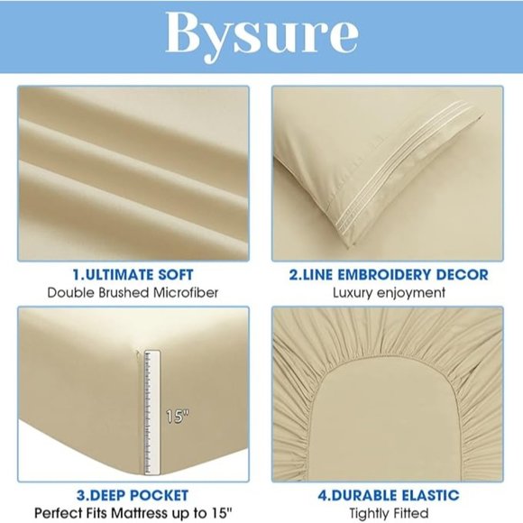 4 Pieces Microfiber Bed Sheet Set - 15 Inch Deep Pocket Sheets, Wrinkle … - Picture 9 of 9